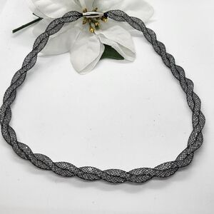 NEW, BLACK, ITALIAN MESH NECKLACE WITH CUBIC ZICONIA, 18"